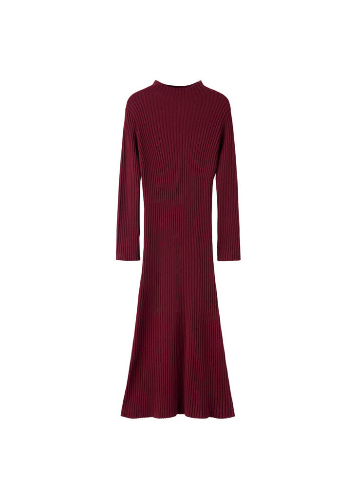 Robe Maille Côtelée Col Montant