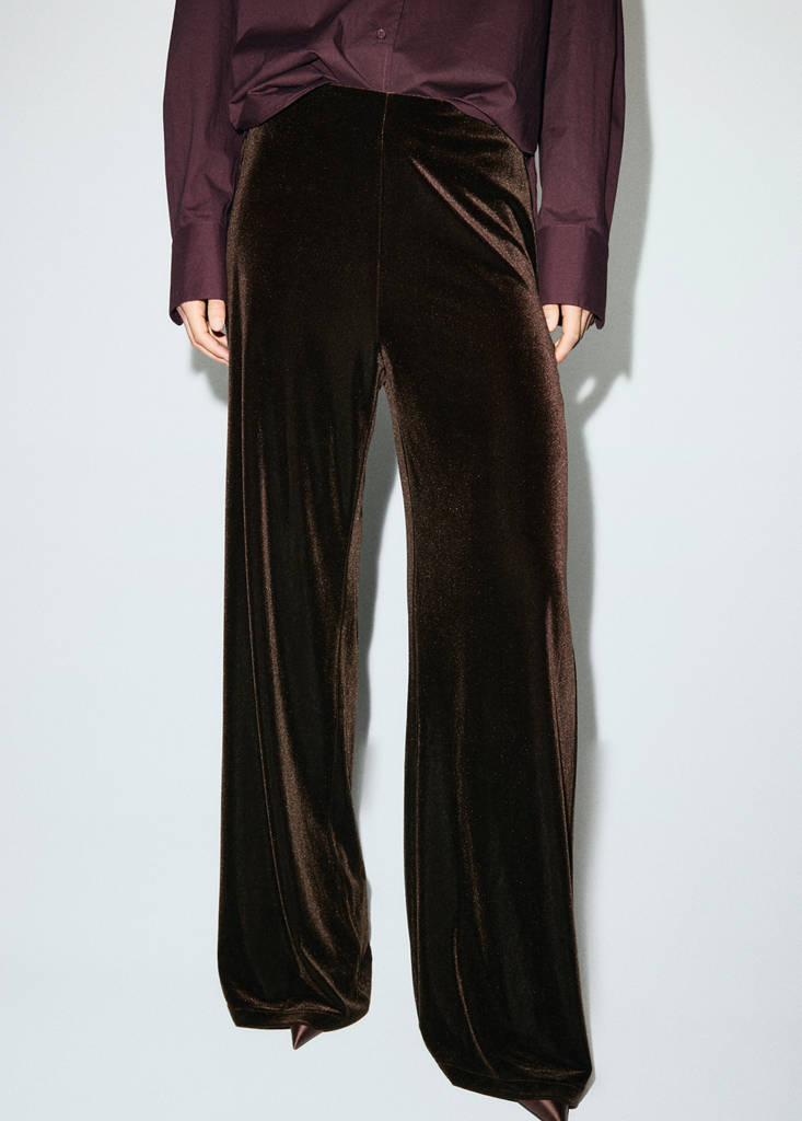 Pantalon Large En Velours