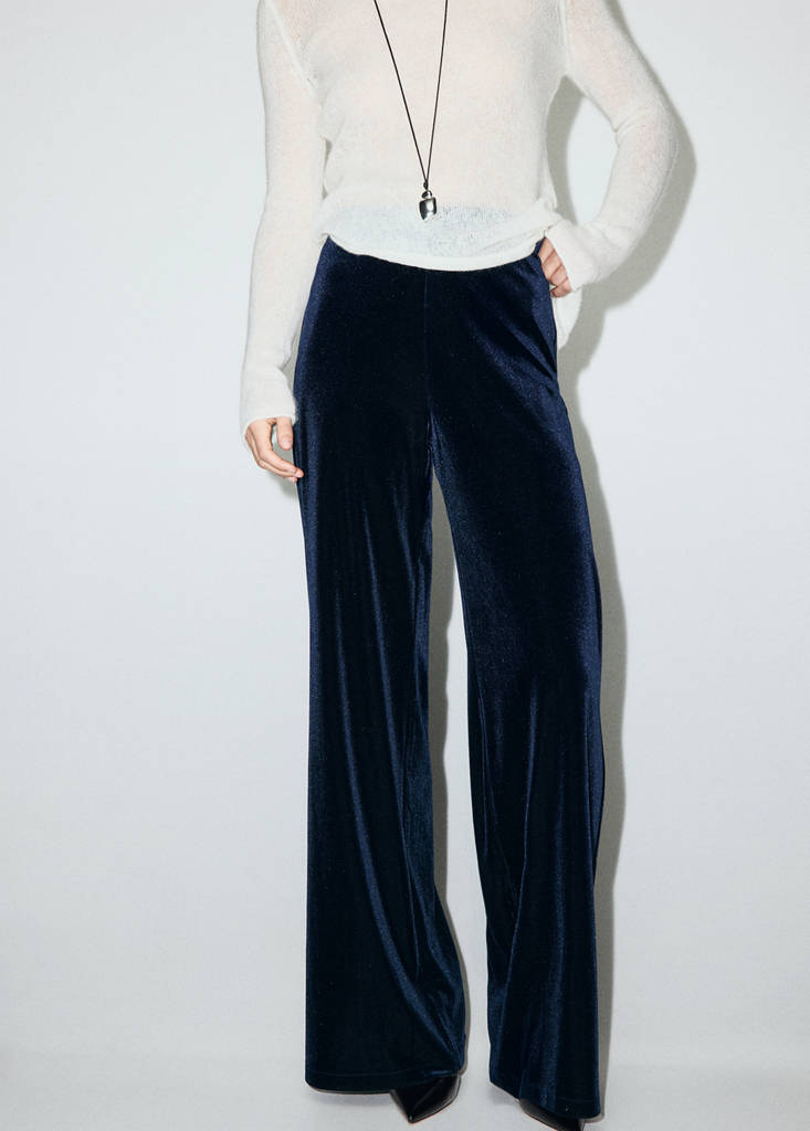 Pantalon Large En Velours