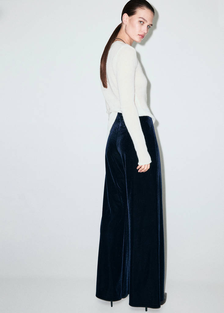 Pantalon Large En Velours