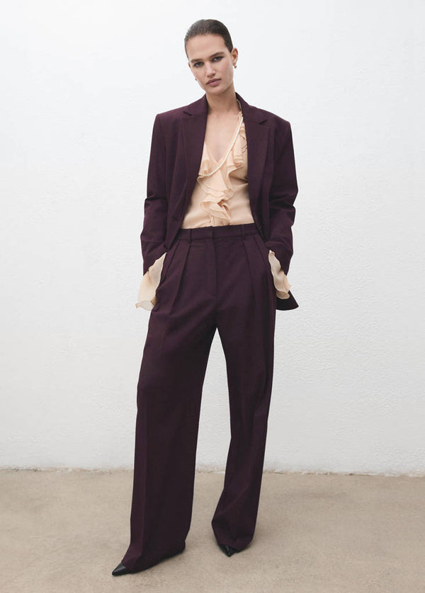 Pantalón Wide Leg Con Pinzas De Tiro Medio