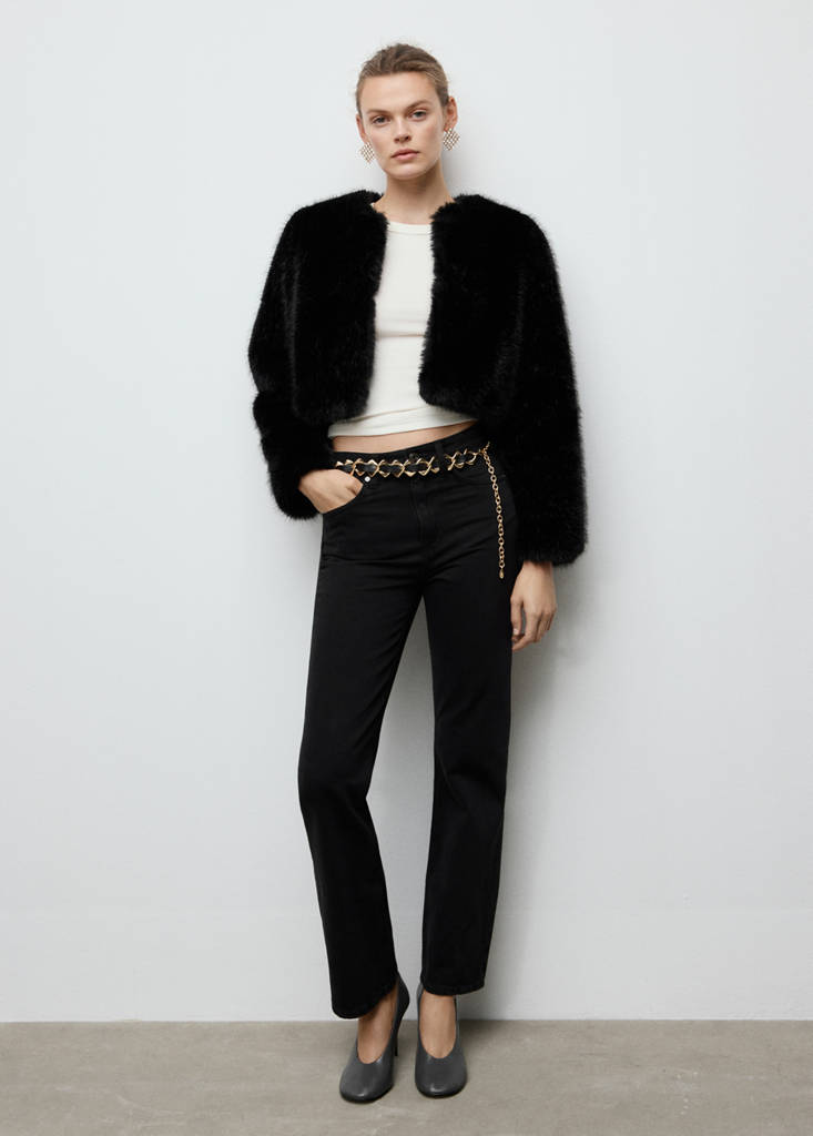 Veste Crop Fausse Fourrure