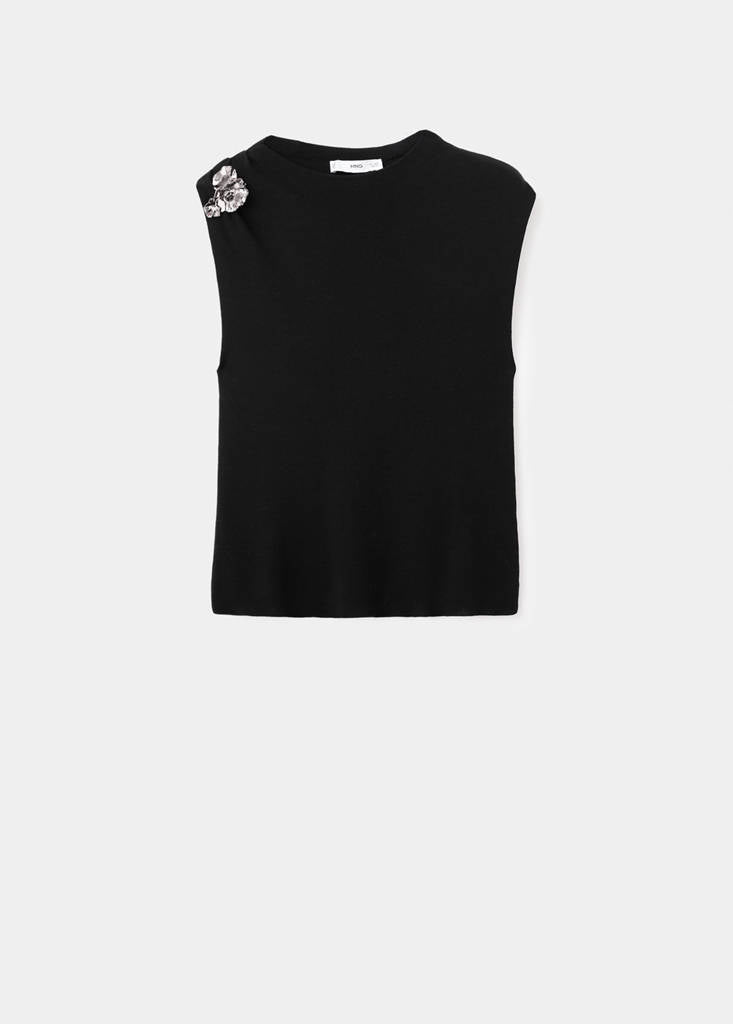 Top Maille Fleur Métallique