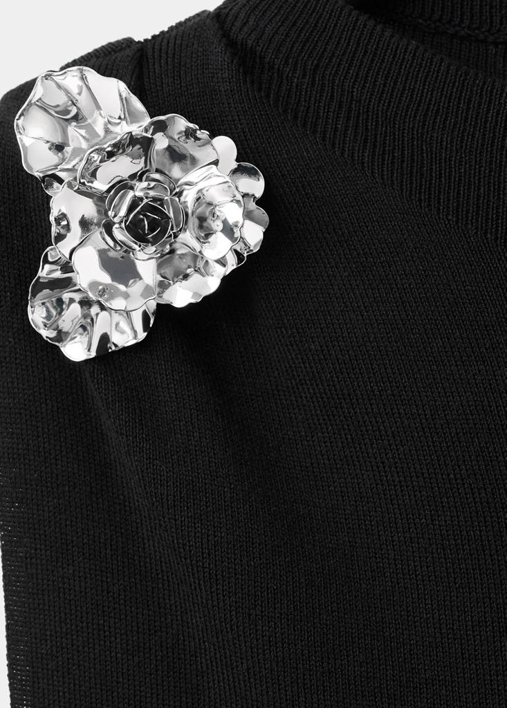Top Maille Fleur Métallique