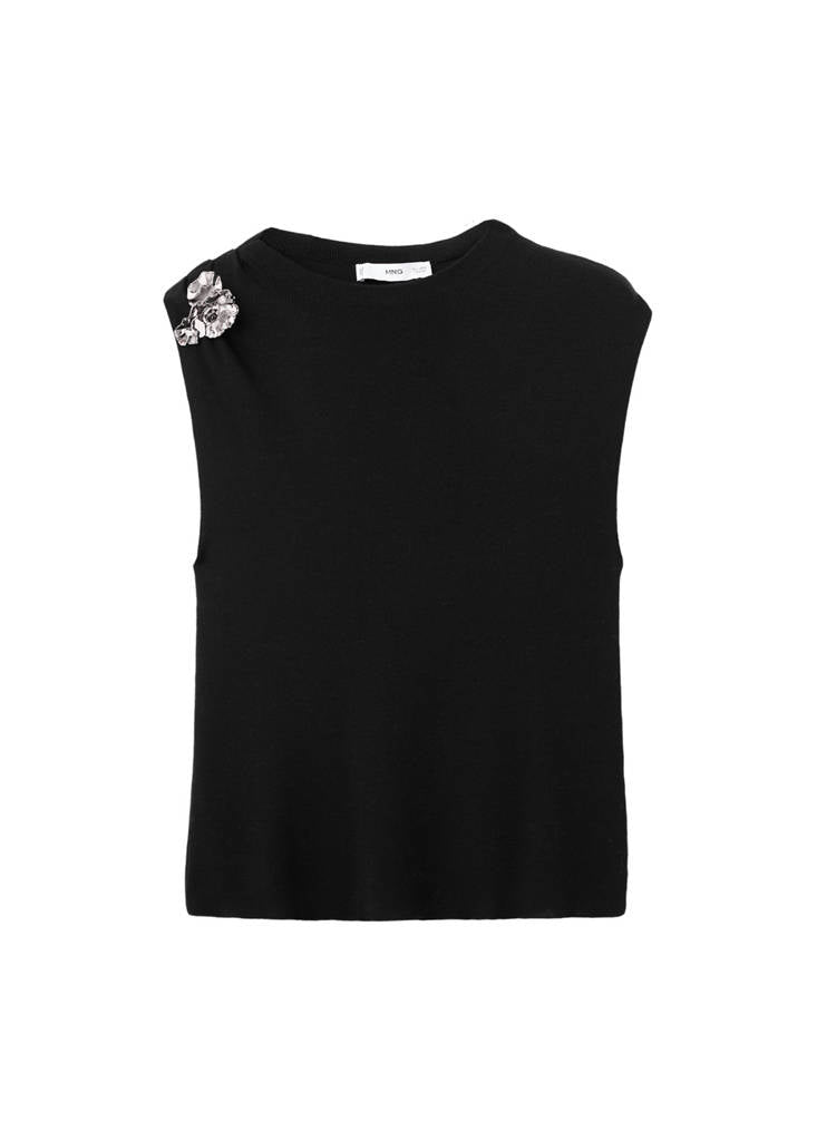 Top Maille Fleur Métallique