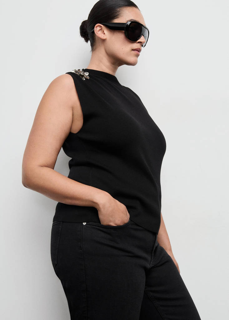 Top Maille Fleur Métallique