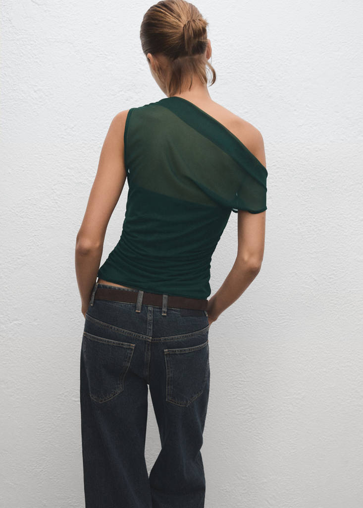 Top Semi-Transparent Col Asymétrique