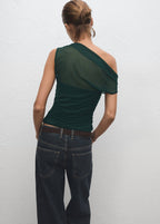 Top Semi-Transparent Col Asymétrique