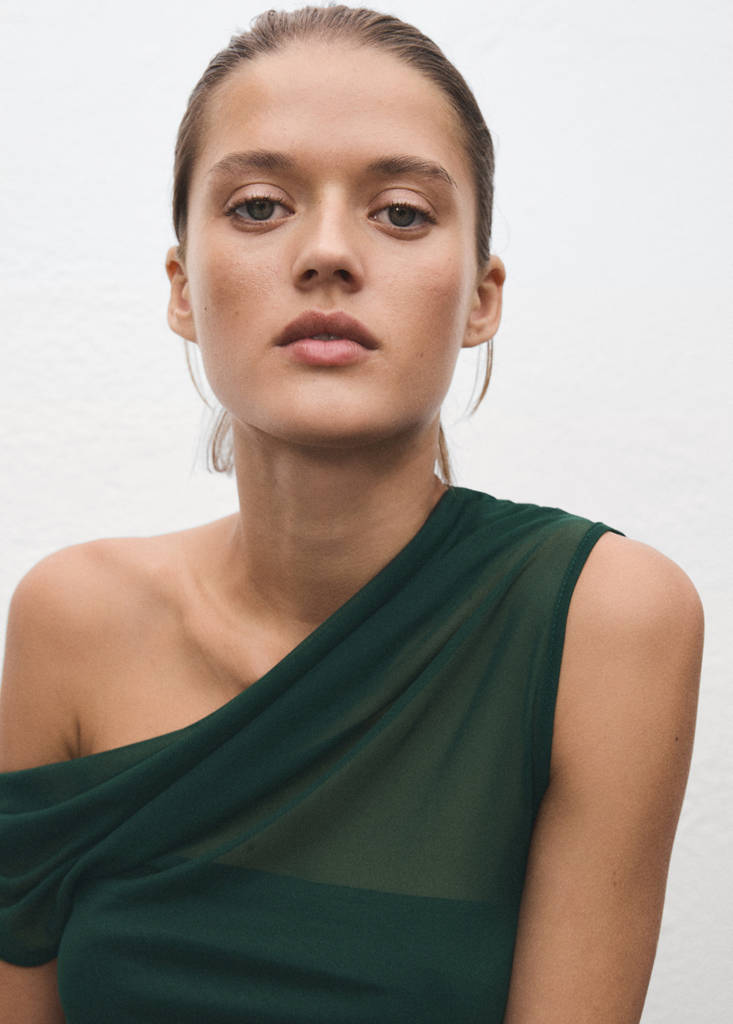 Top Semi-Transparent Col Asymétrique