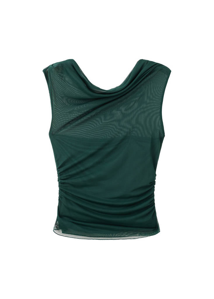 Top Semi-Transparent Col Asymétrique