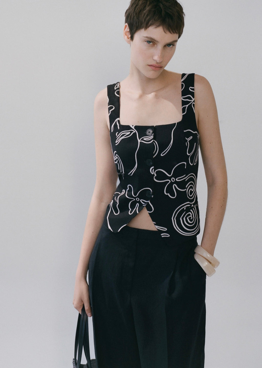 Gilet De Costume En Lin Imprimé À Fleurs
