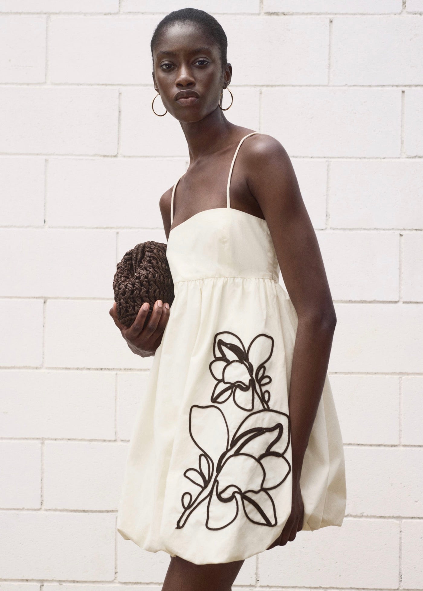 Robe Ballon Broderie À Fleurs