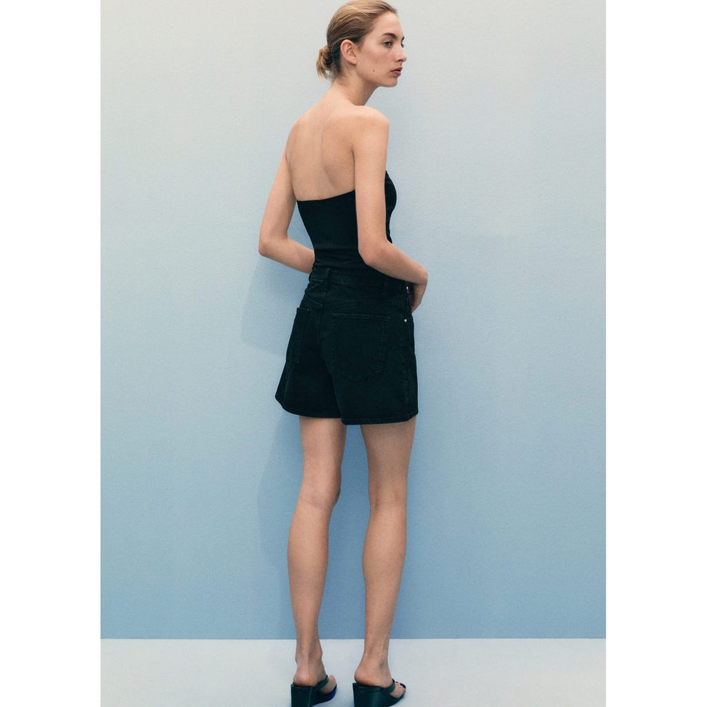Short En Jean Droit Taille Haute