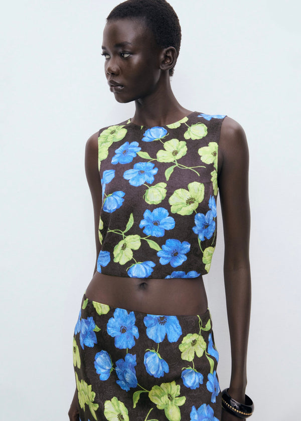 Short Backless Floral Blouse