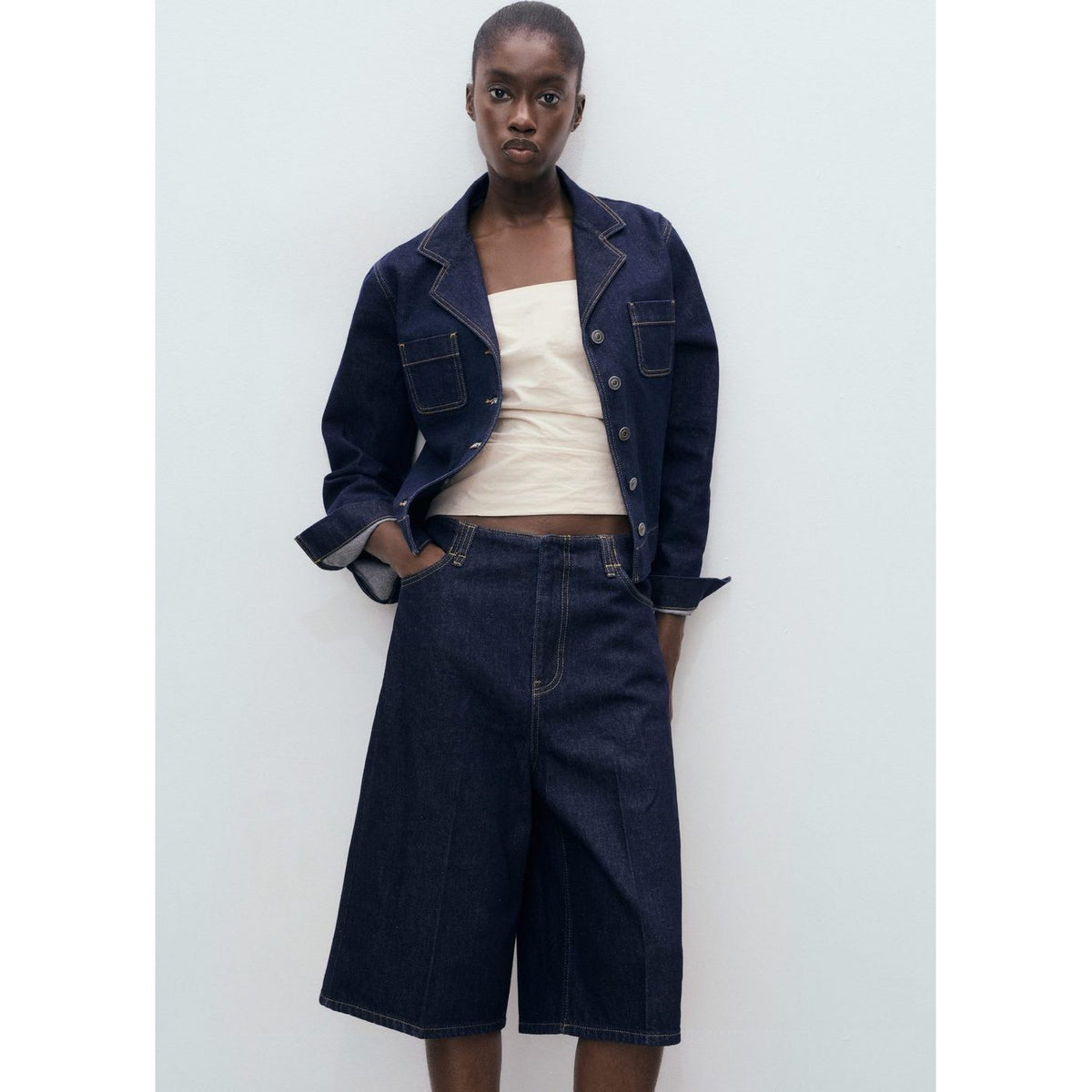 Bermuda Jort Denim de Tiro Medio