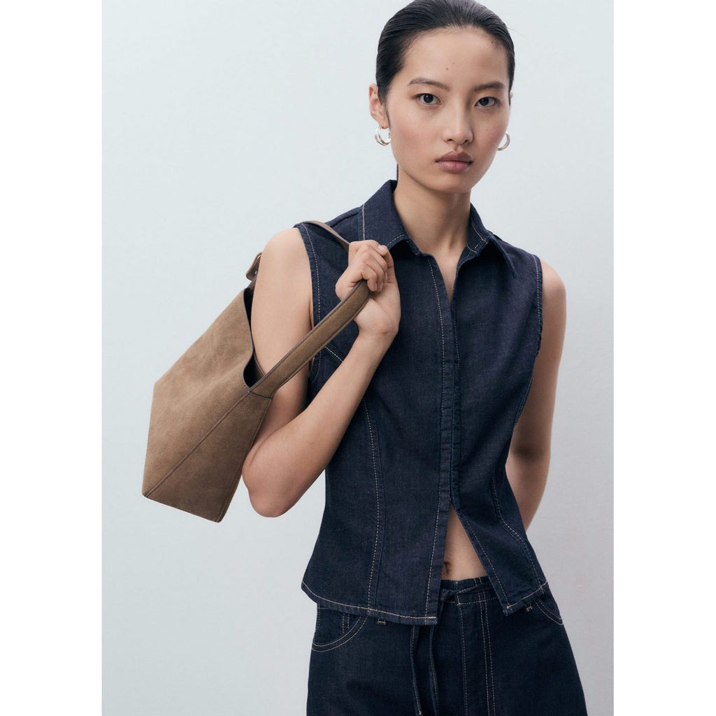 Top Denim Coutures Contrastantes