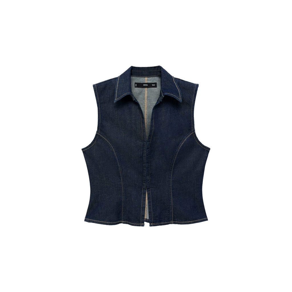 Top Denim Coutures Contrastantes