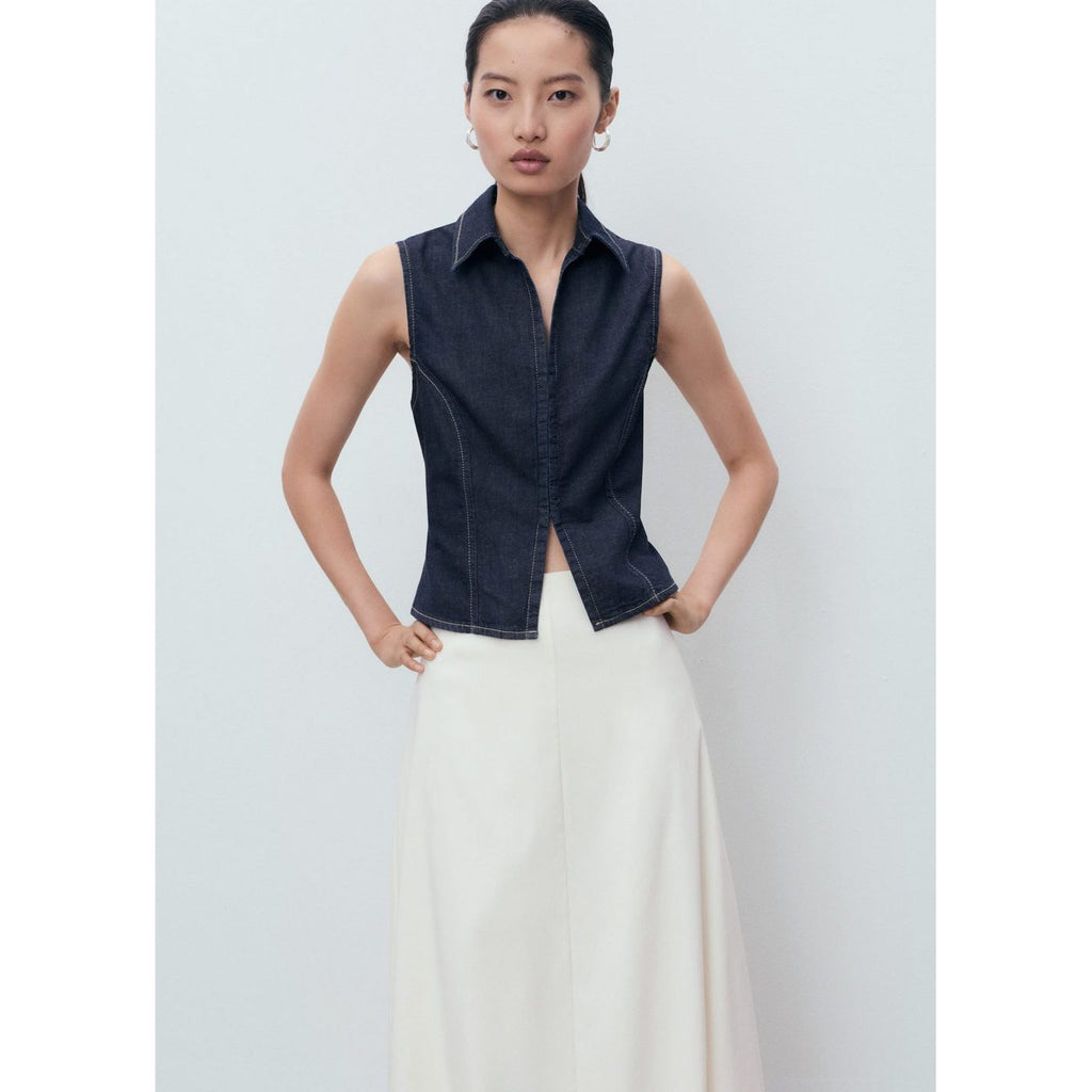 Top Denim Coutures Contrastantes