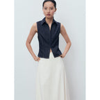Top Denim Coutures Contrastantes