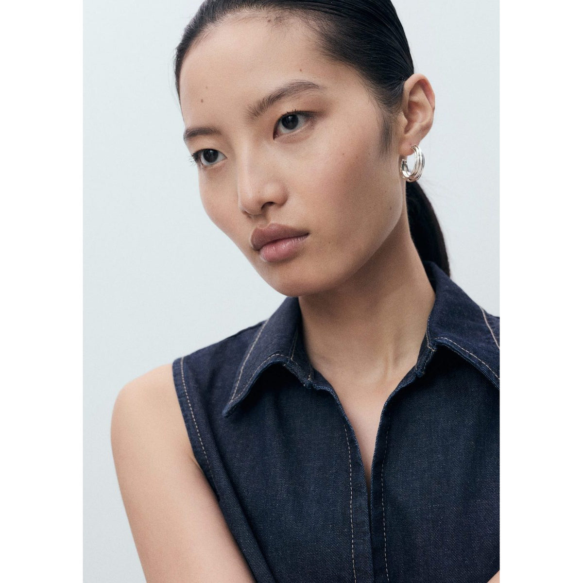 Top Denim Coutures Contrastantes