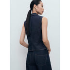 Top Denim Coutures Contrastantes