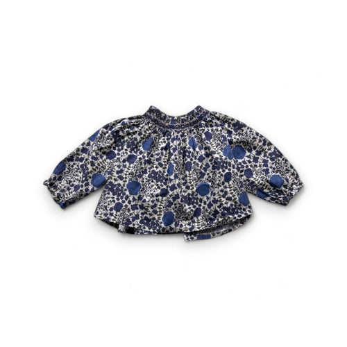 Bonpoint - Blouse Bleue Et Verte À Fleurs - 6 Mois