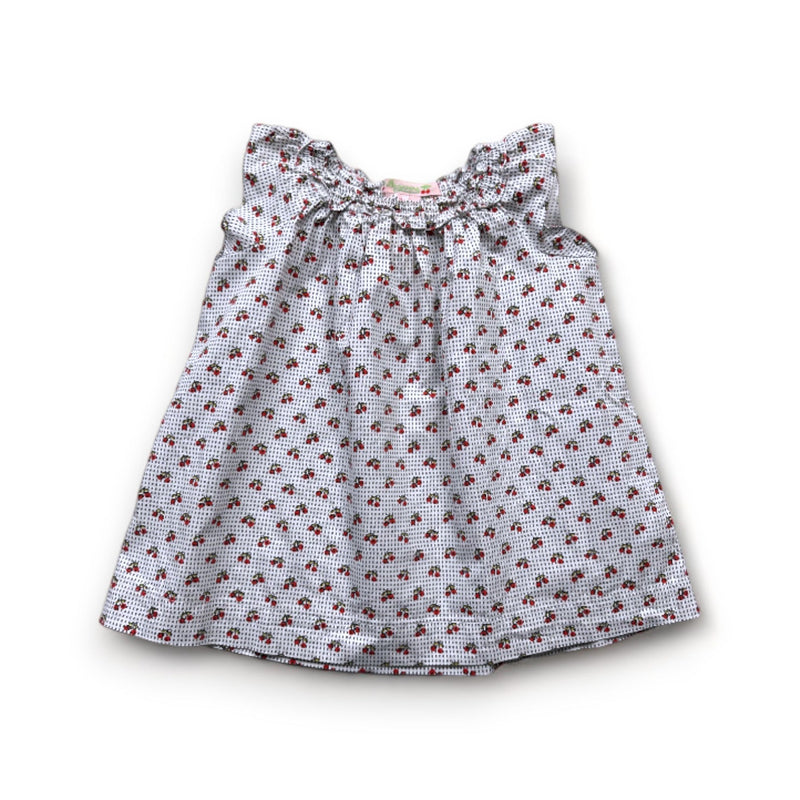 Bonpoint - Robe Blanche À Pois Avec Imprimés Cerises - 12 Mois