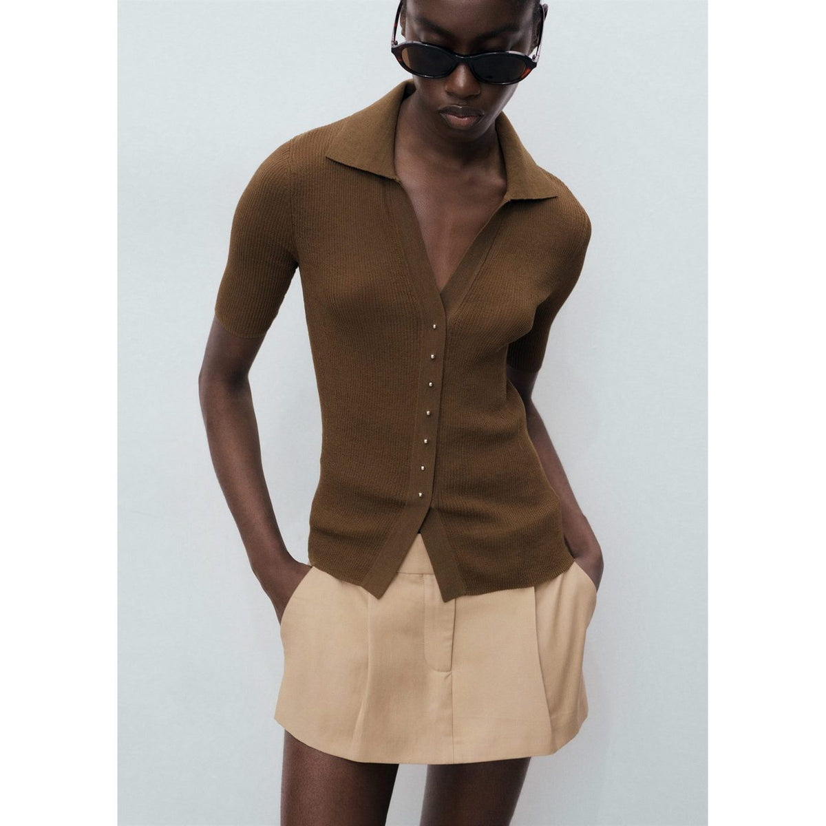 Pull Maille Côtelée Col Classique