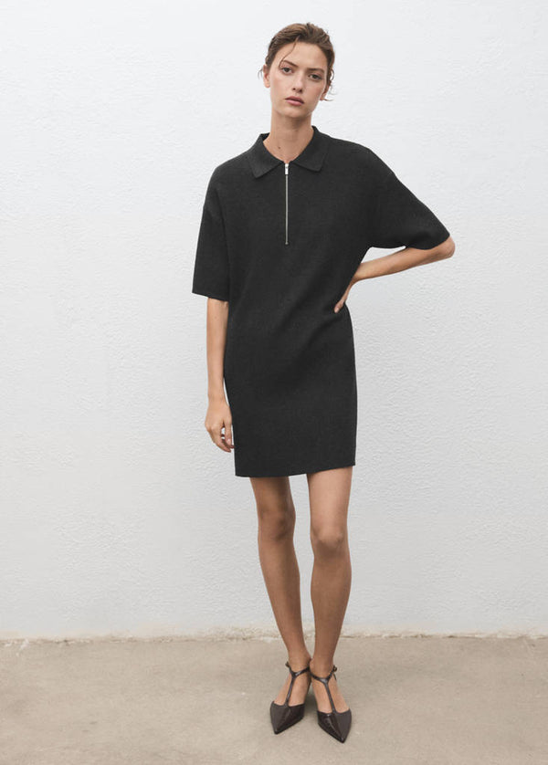 Abito in Maglia con Colletto a Polo