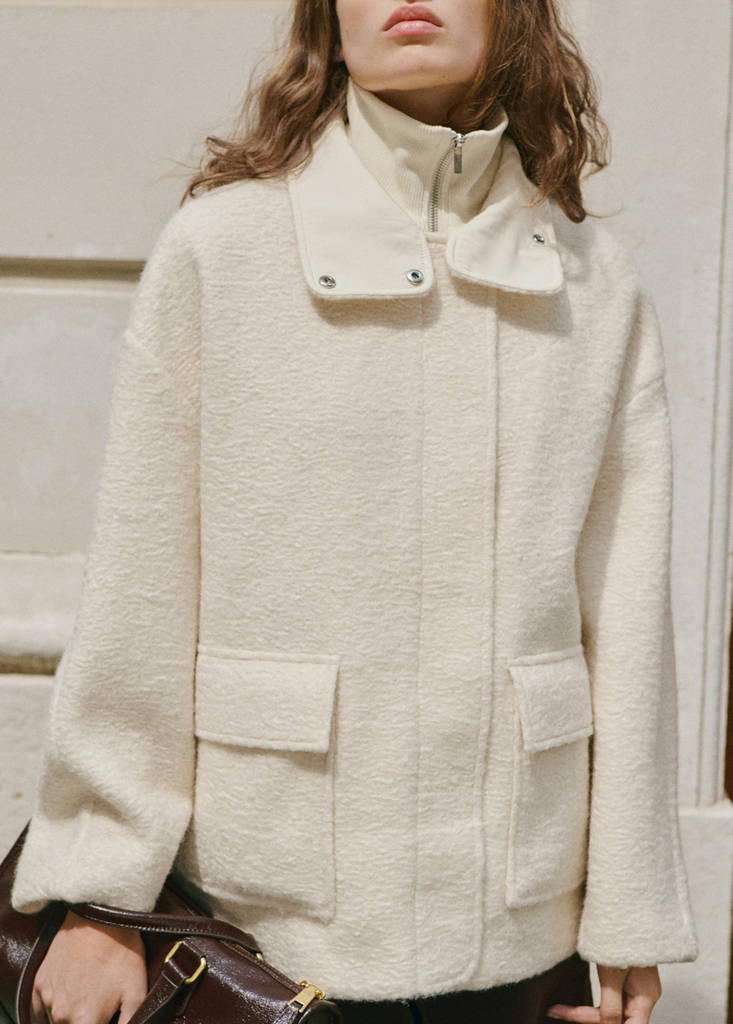 Veste Effet Bouclé À Col Montant