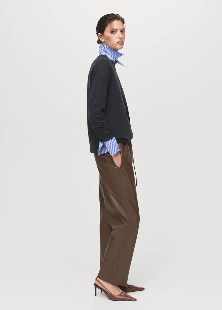 Pantalon Taille Élastique Cuir Synthétique