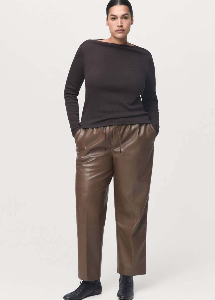Pantalon Taille Élastique Cuir Synthétique