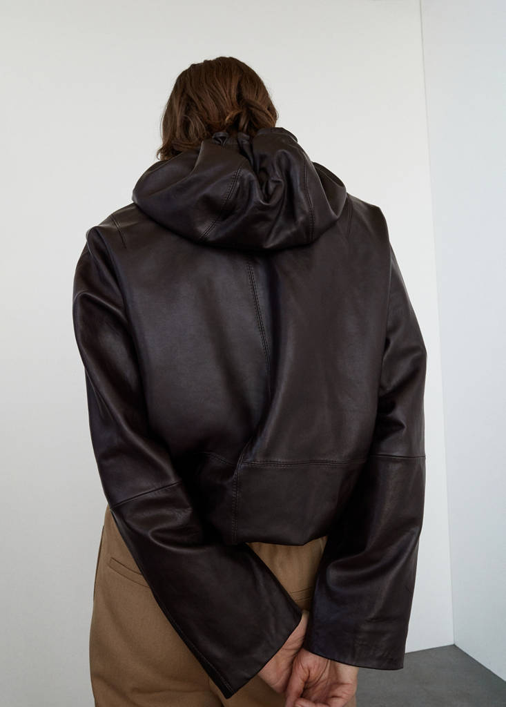 Veste 100 % Cuir À Capuche