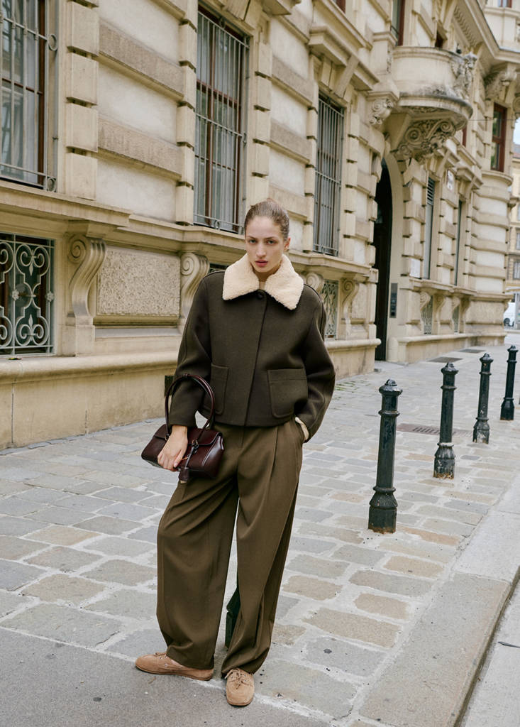 Veste Laine Mélangée Col Amovible