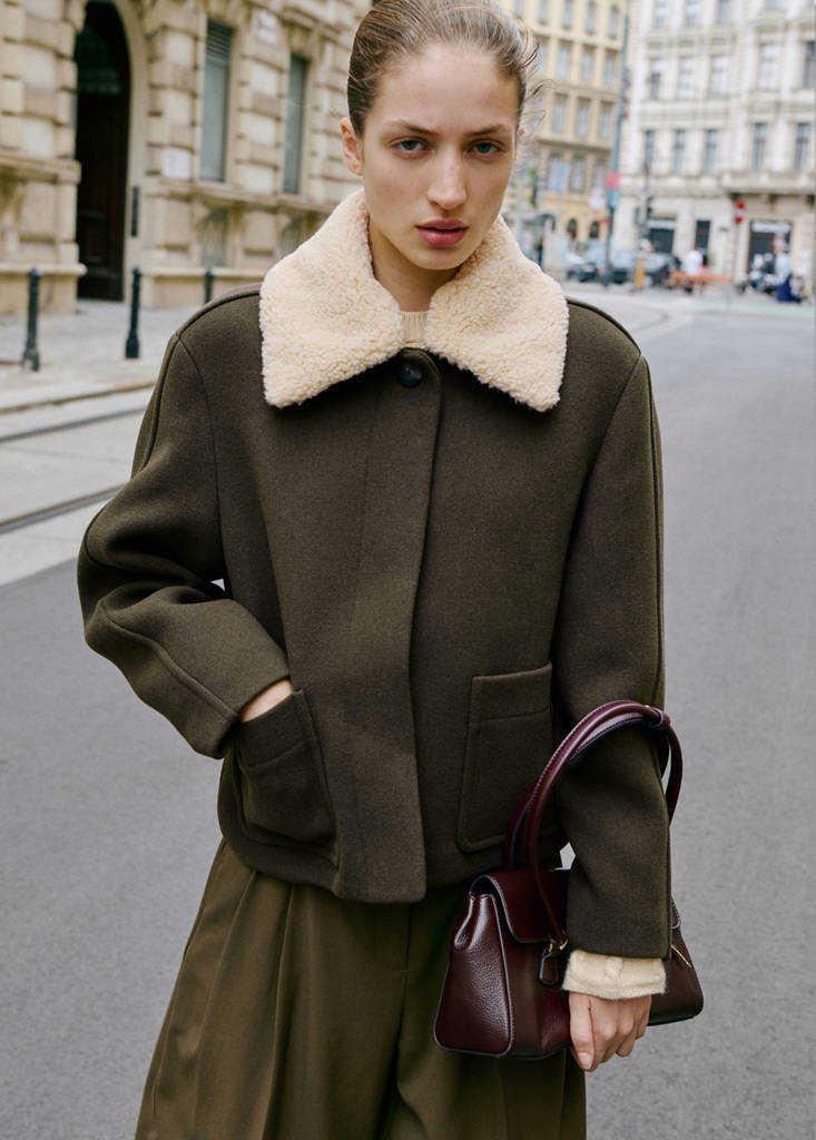 Veste Laine Mélangée Col Amovible