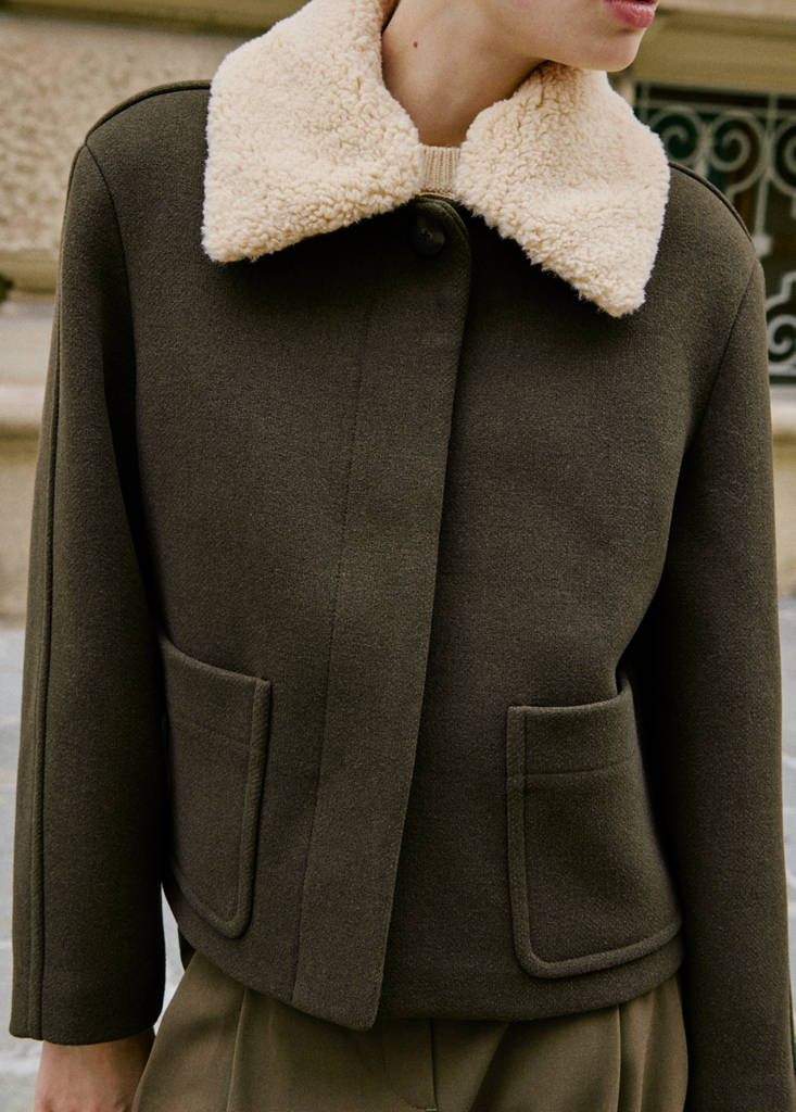 Veste Laine Mélangée Col Amovible
