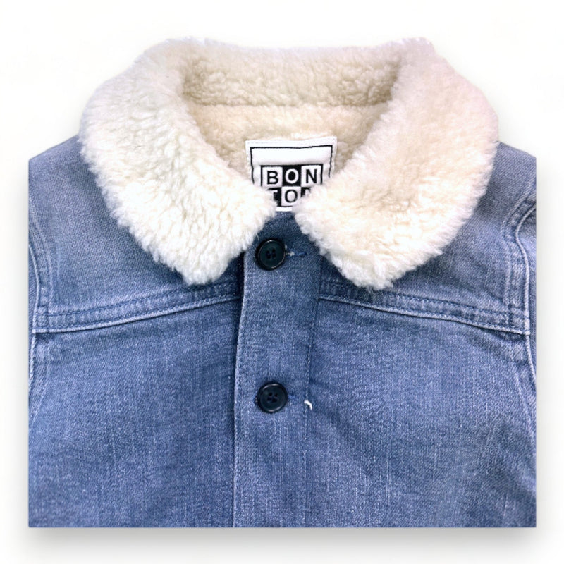 Bonton - Veste En Jean Bleu Fourrée Avec Broderie Dans Le Dos Neuve - 4 Ans