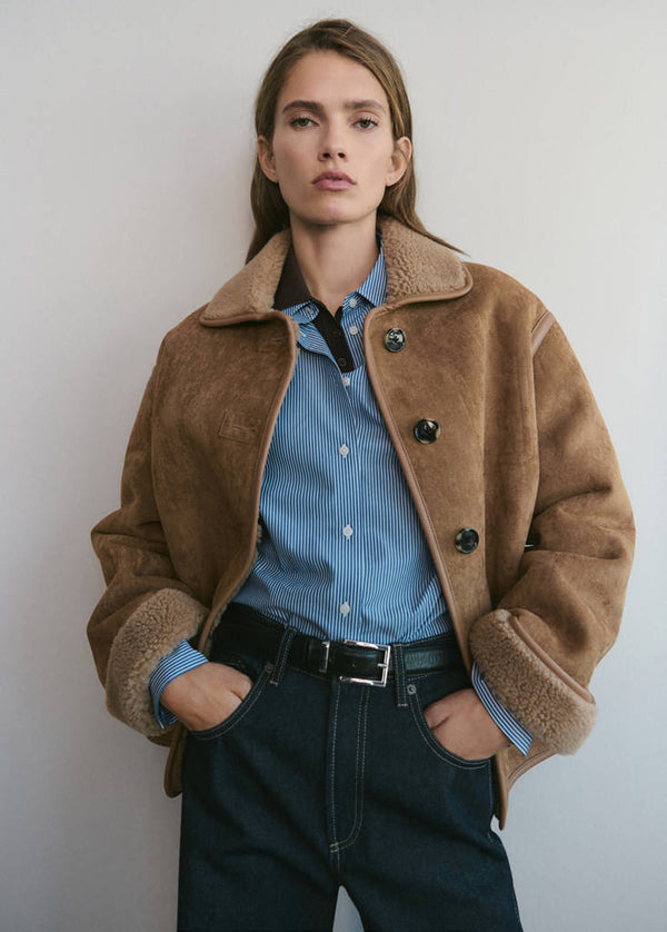 Manteau Effet Cuir Imitation Mouton
