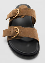 Sandales Plates En Cuir À Boucles