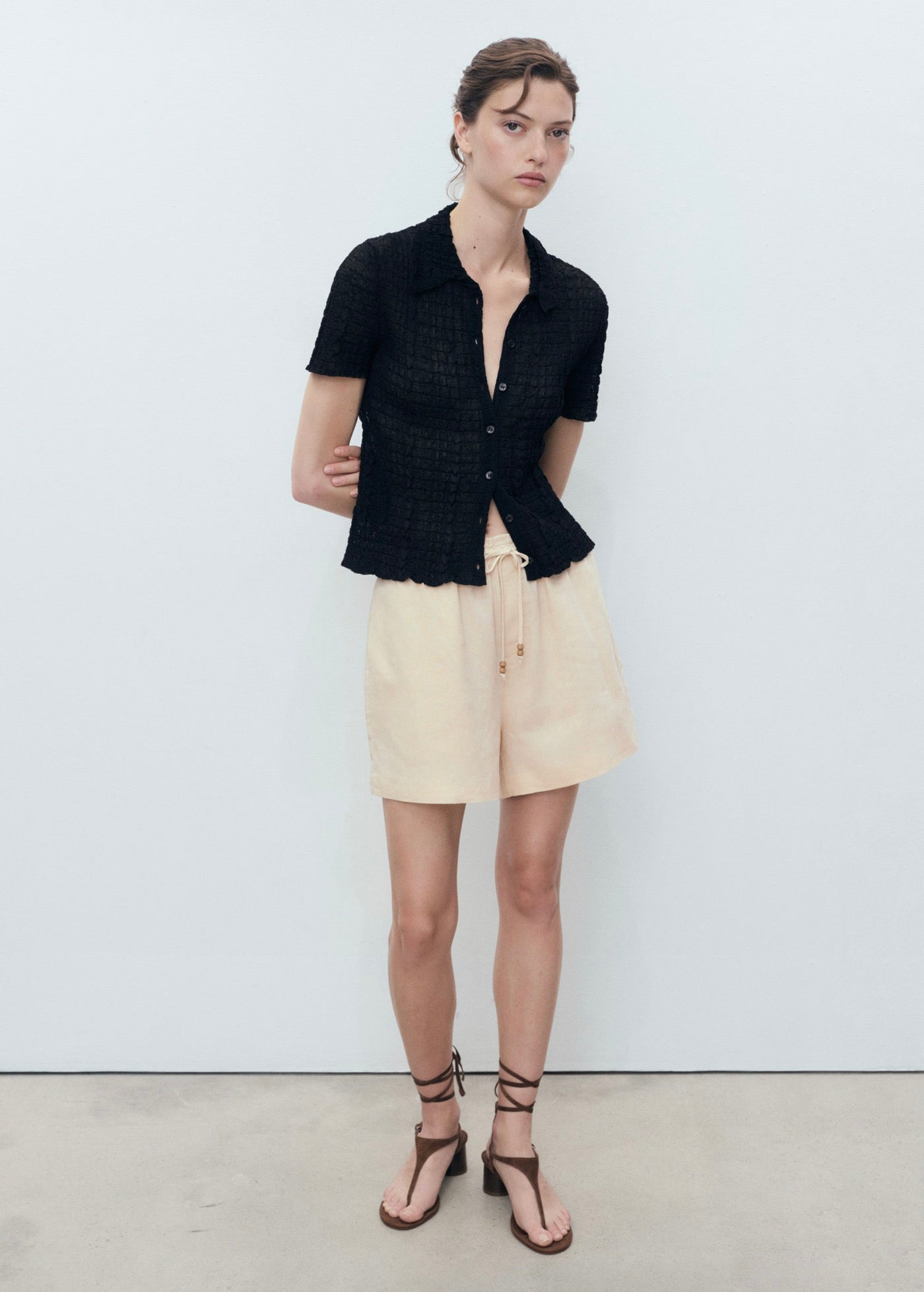 Short Droit Lin Avec Cordon