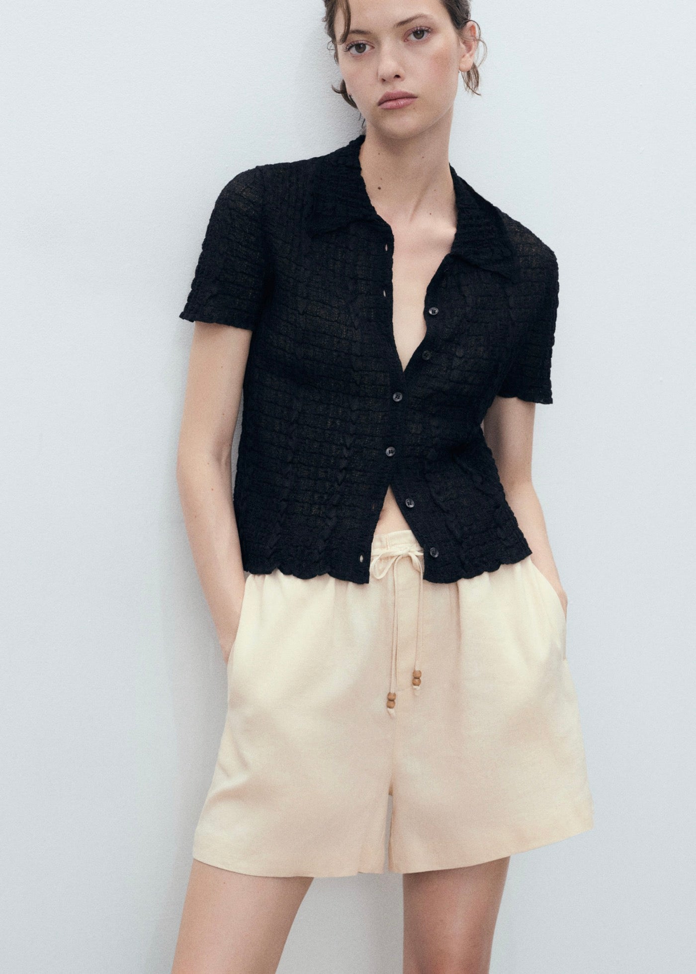 Short Droit Lin Avec Cordon