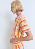 Pull En Crochet À Rayures Bicolores