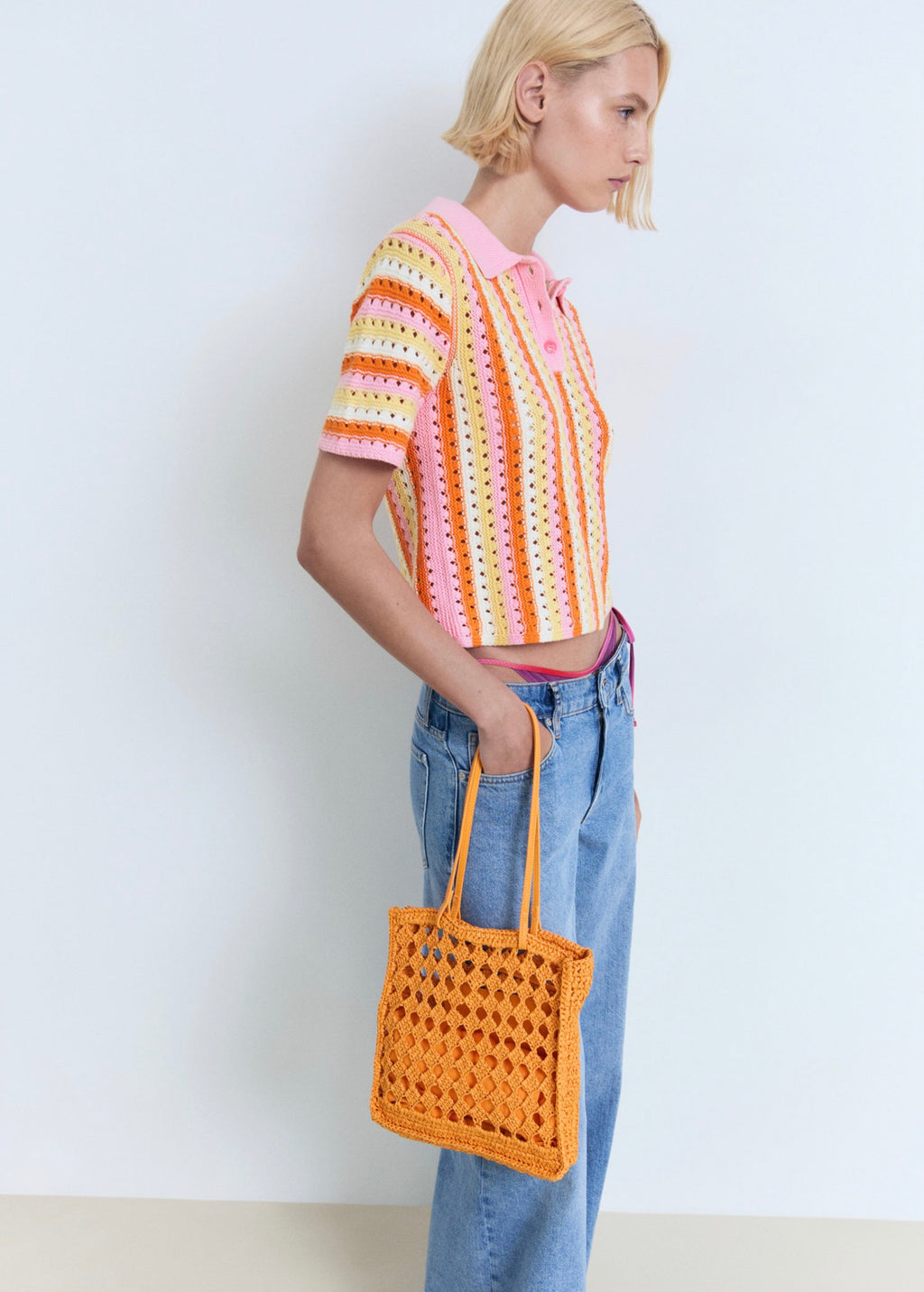 Pull En Crochet À Rayures Bicolores