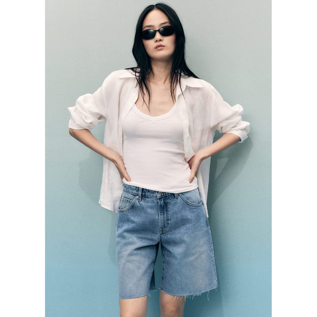 Bermuda Denim Bas Effiloché