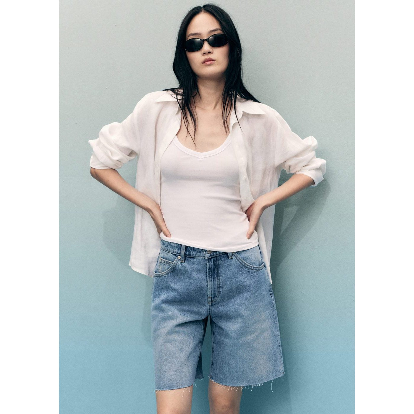 Bermuda Denim Bas Effiloché