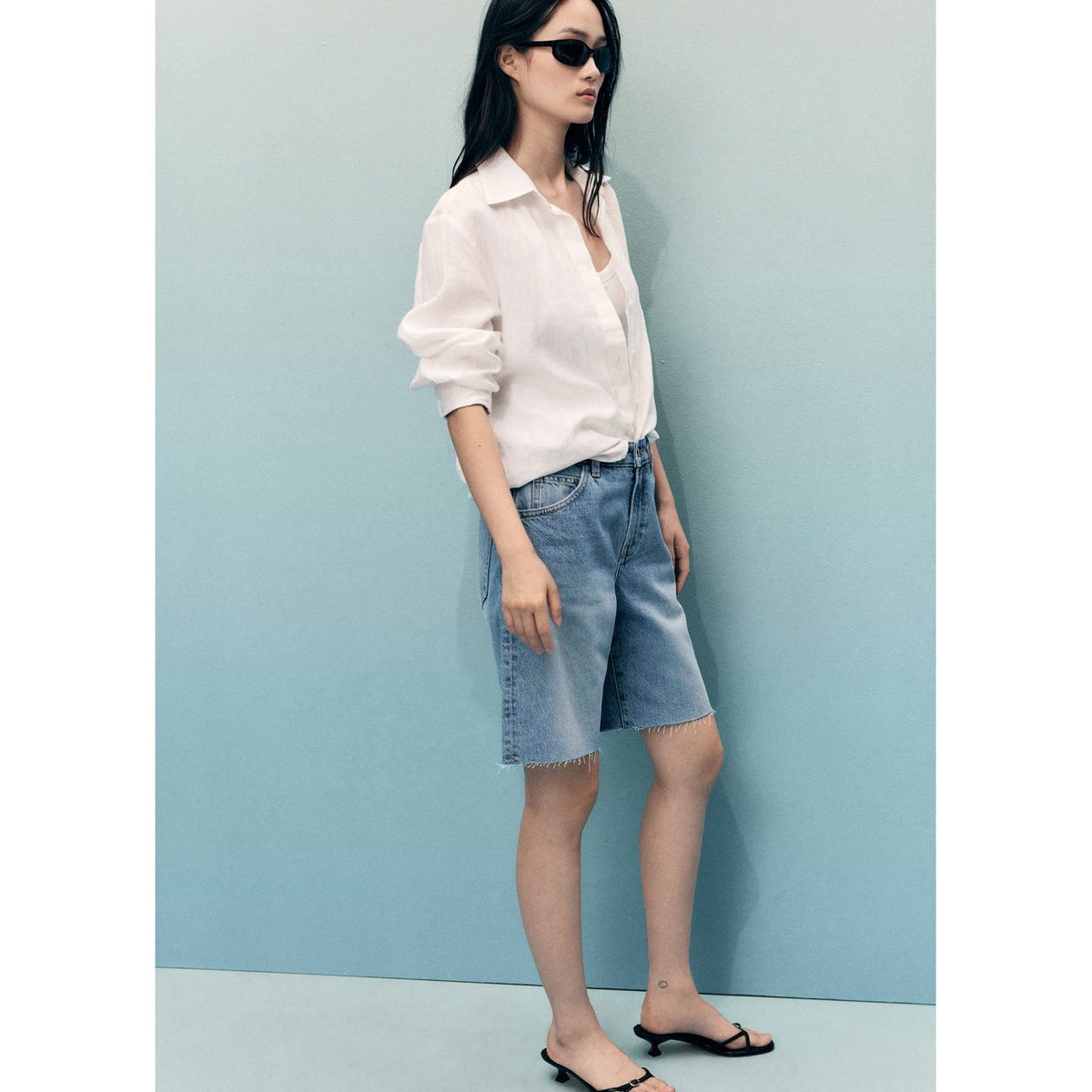 Bermuda Denim Bas Effiloché