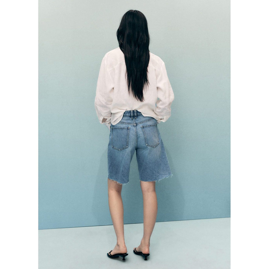 Bermuda Denim Bas Effiloché