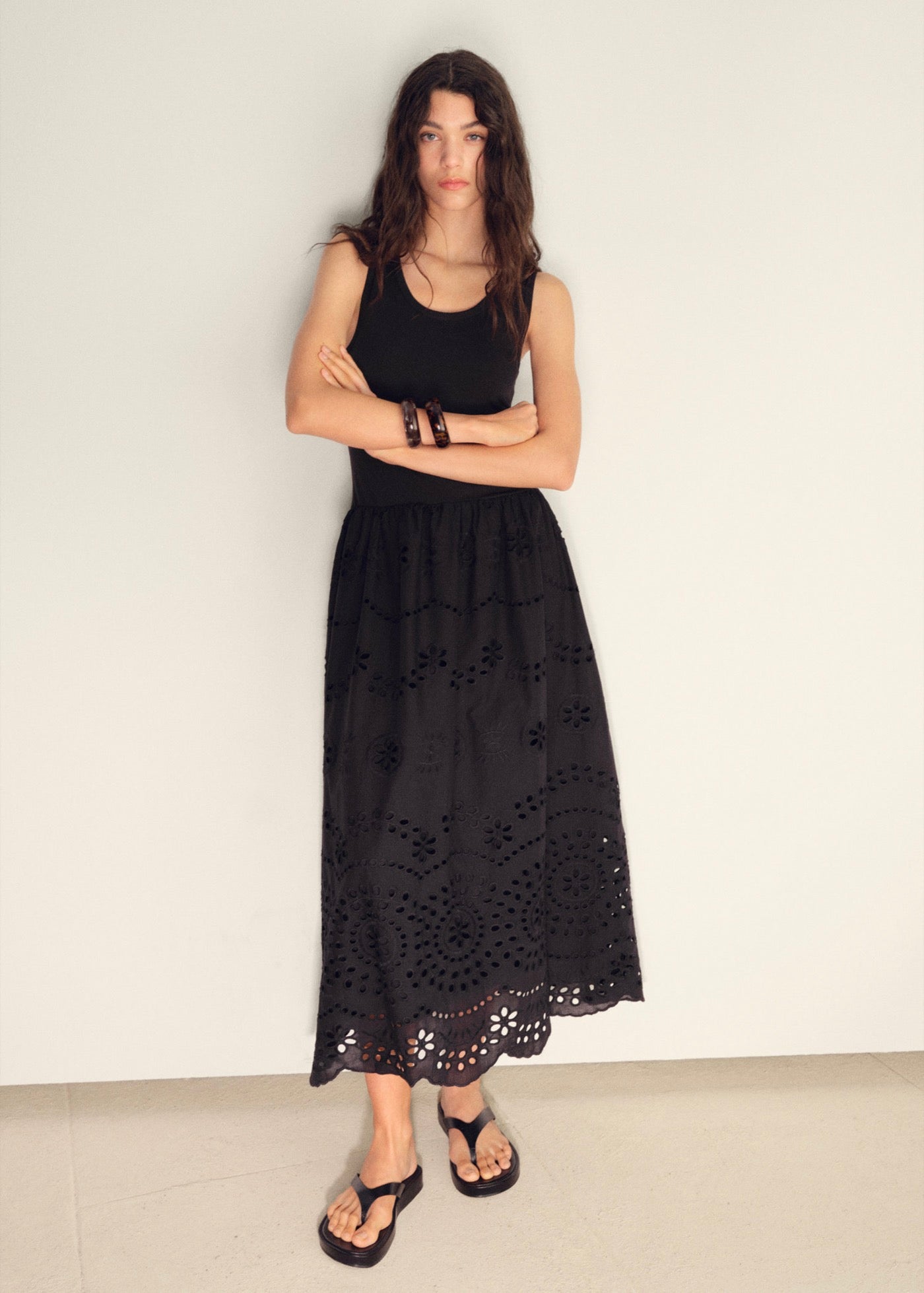 Robe Combinée Broderie Ajourée