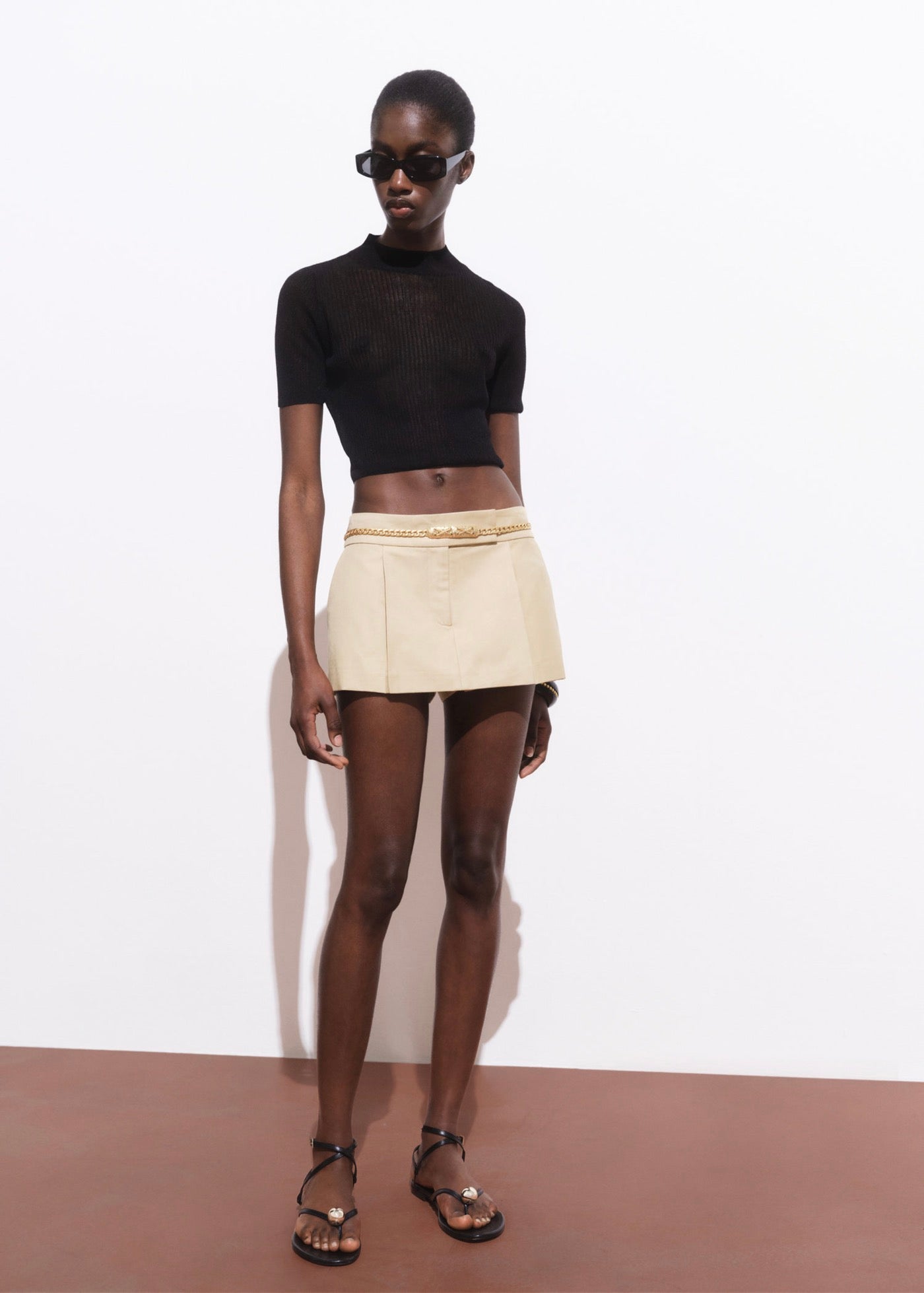 Mini Jupe Short À Plis Plats