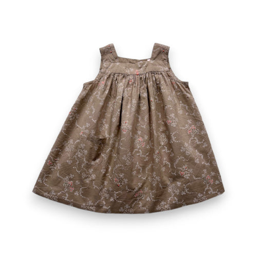 Bonpoint - Robe Marron À Fleurs Et Avec Perles Et Broderies - 12 Mois